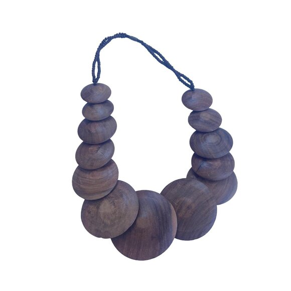 Handcrafted Wooden Beaded Necklace With Layered Circular Design - Picture 3 of 7
